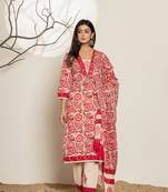  pink floral print,thread work cotton straight suit set