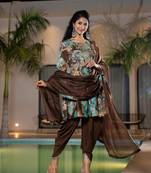  cotton brown zari work kurta dhoti dupatta set