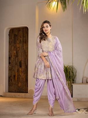  purple cotton peplum dhoti dupatta set 1