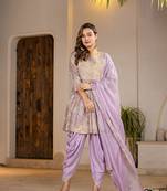  purple cotton peplum dhoti dupatta set