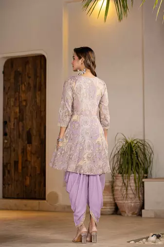  purple cotton peplum dhoti dupatta set