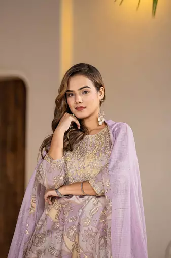  purple cotton peplum dhoti dupatta set