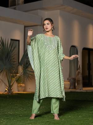  green leheriya embroidered kaftan kurta set 1