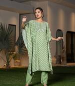  green leheriya embroidered kaftan kurta set