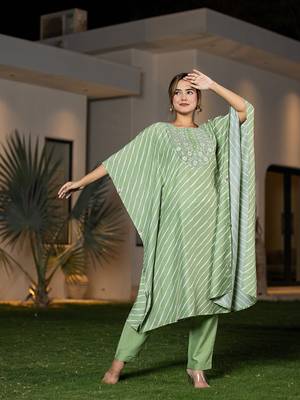  green leheriya embroidered kaftan kurta set 2