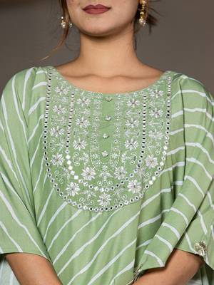  green leheriya embroidered kaftan kurta set 4