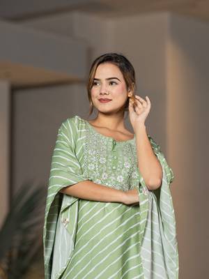  green leheriya embroidered kaftan kurta set 5