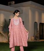  peach leheriya embroidered kaftan kurta set