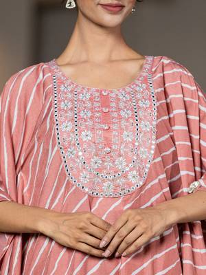  peach leheriya embroidered kaftan kurta set 4
