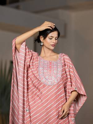  peach leheriya embroidered kaftan kurta set 5