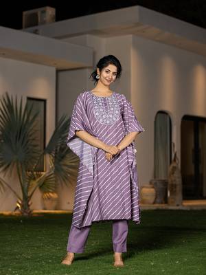 purple leheriya embroidered kaftan kurta set 1