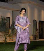 purple leheriya embroidered kaftan kurta set