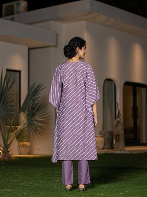 purple leheriya embroidered kaftan kurta set 3