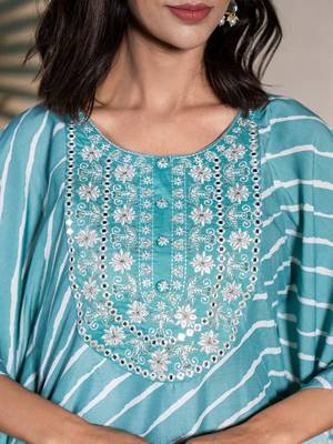  sky blue leheriya embroidered kaftan kurta set 4