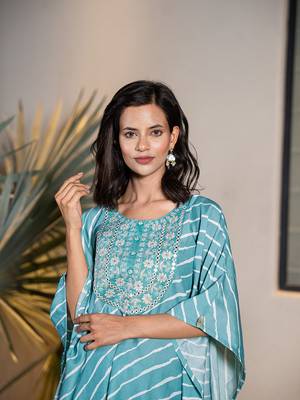  sky blue leheriya embroidered kaftan kurta set 5