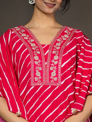 Yufta hot pink leheriya embroidered kaftan kurta set 4