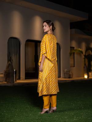 Yufta mustard leheriya embroidered kaftan kurta set 3