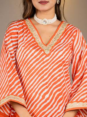  orange leheriya print cotton straight suit set 4