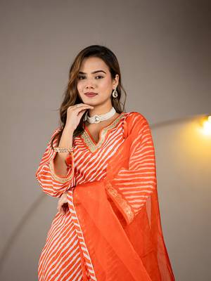  orange leheriya print cotton straight suit set 5
