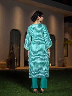  teal green leheriya print cotton straight suit set 3