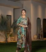  brown floral print malmal fit and flare suit set