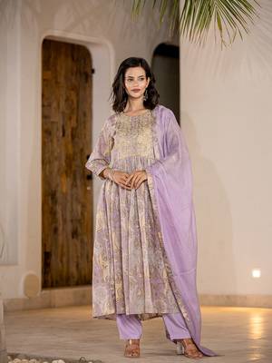  purple floral print malmal fit and flare suit set 1