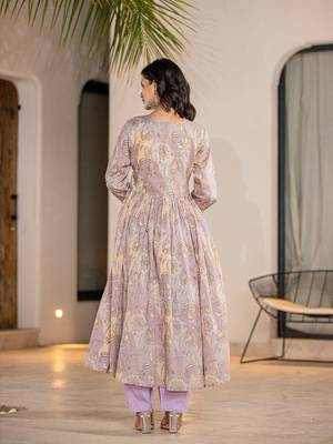  purple floral print malmal fit and flare suit set 3