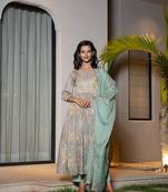  sea green floral print malmal fit and flare suit set