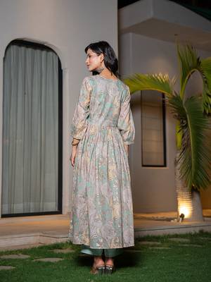  sea green floral print malmal fit and flare suit set 3