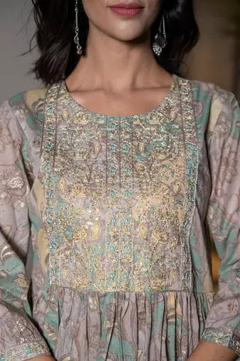  sea green floral print malmal fit and flare suit set