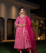  cotton leheriya hot pink kurta dupatta pant set