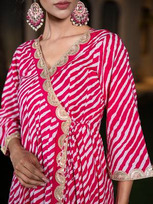  cotton leheriya hot pink kurta dupatta pant set 4