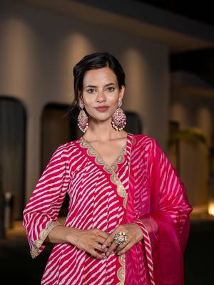  cotton leheriya hot pink kurta dupatta pant set 5