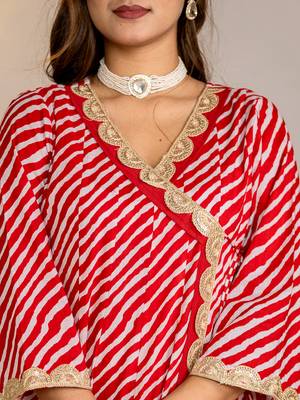 Yufta cotton leheriya red kurta dupatta pant set 4