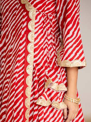 Yufta cotton leheriya red kurta dupatta pant set 5
