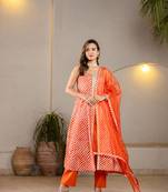  cotton leheriya orange kurta dupatta set