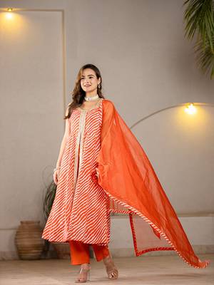  cotton leheriya orange kurta dupatta set 2