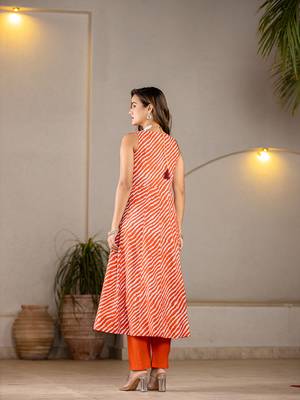  cotton leheriya orange kurta dupatta set 3