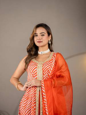  cotton leheriya orange kurta dupatta set 5