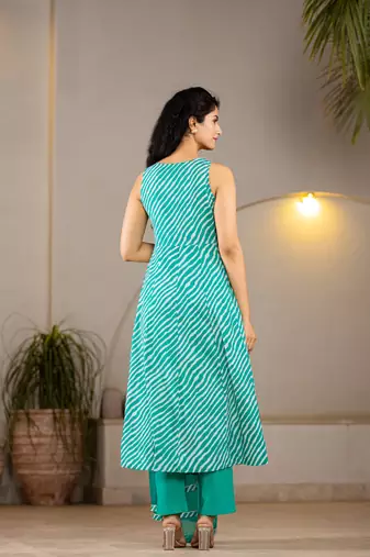  cotton leheriya kurta dupatta pant set
