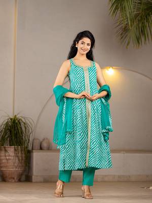  cotton leheriya kurta dupatta pant set 5