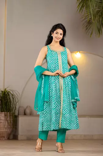  cotton leheriya kurta dupatta pant set