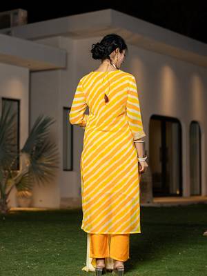  yellow leheriya print poly georgette straight suit set 3