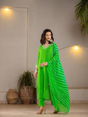  green georgette lehriya kurta duptta set 2