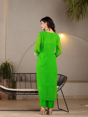  green georgette lehriya kurta duptta set 3