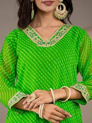 green georgette lehriya kurta duptta set 4