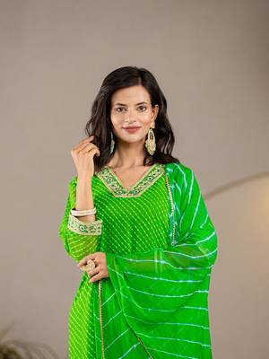  green georgette lehriya kurta duptta set 5