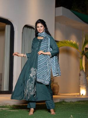  teal blue embroidered a-line suit set 2