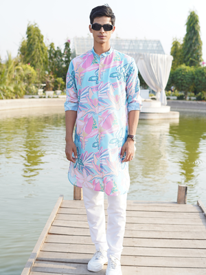men's printed cotton kurta  with elastic payjama set- digha collection 1