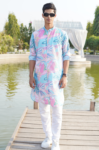 Shiwam ethnix men's printed cotton kurta  with elastic payjama set- digha collection